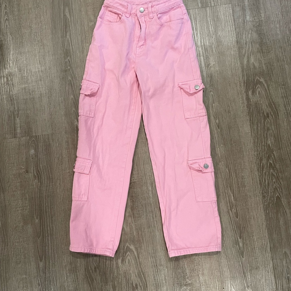 SHEIN Pink Straight Leg Cargo Jeans